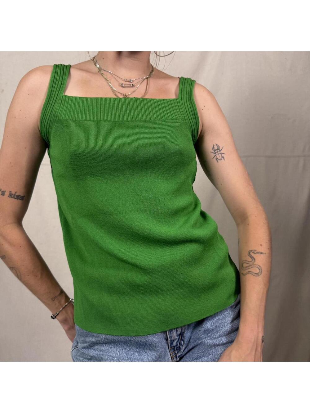Jones New York Bright Green Square Neck Knit Tank – S
